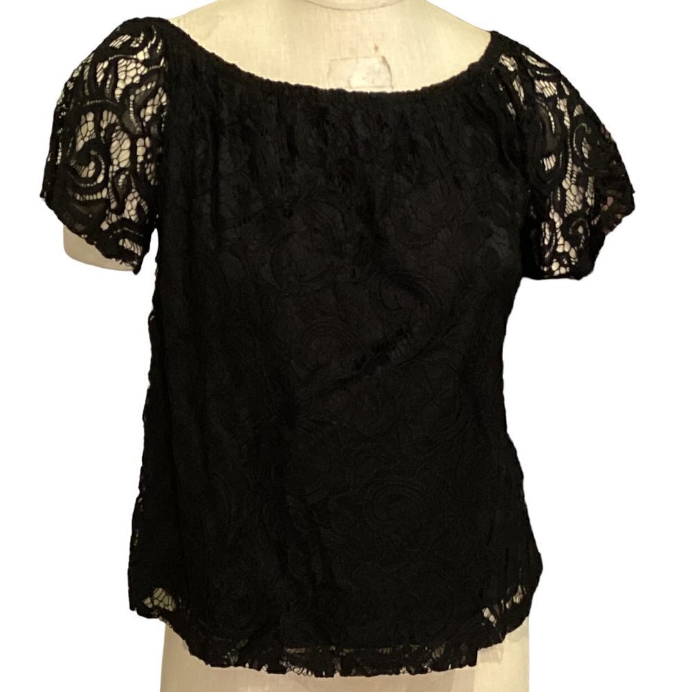 Maurices Lace Top Off the Shoulder BOHO Peasant Sz‎ M Black 207L